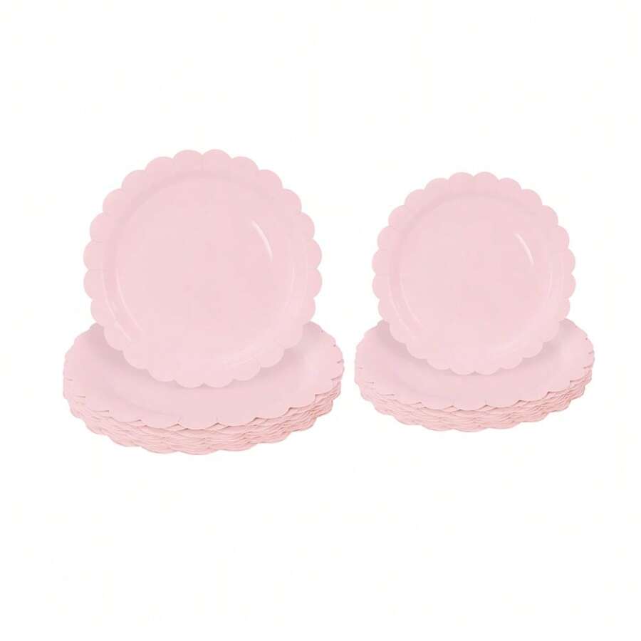 10pcs/20pcs/40pcs/Set, Light Pink Scalloped 9 Inch &7 Inch Paper Plates ,Pink Scalloped Plates Wedding Bridal Shower Food Gift Gender Reveal Newborn Shower Birthday Event Party Disposable Dinner Plates Dessert Plates - Pink - View 1