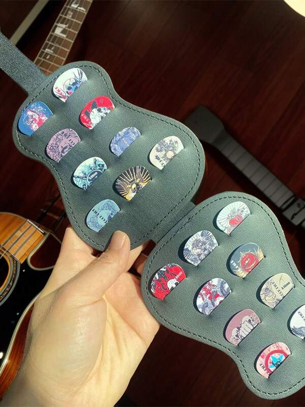 (1pc) Leather Guitar Pick Holder Case With 18 Pick Slots, Handmade PU Leather Pick Storage Box, Ideal For Guitar Enthusiasts, 4 Colors Available (Case Only, Picks Not Included)