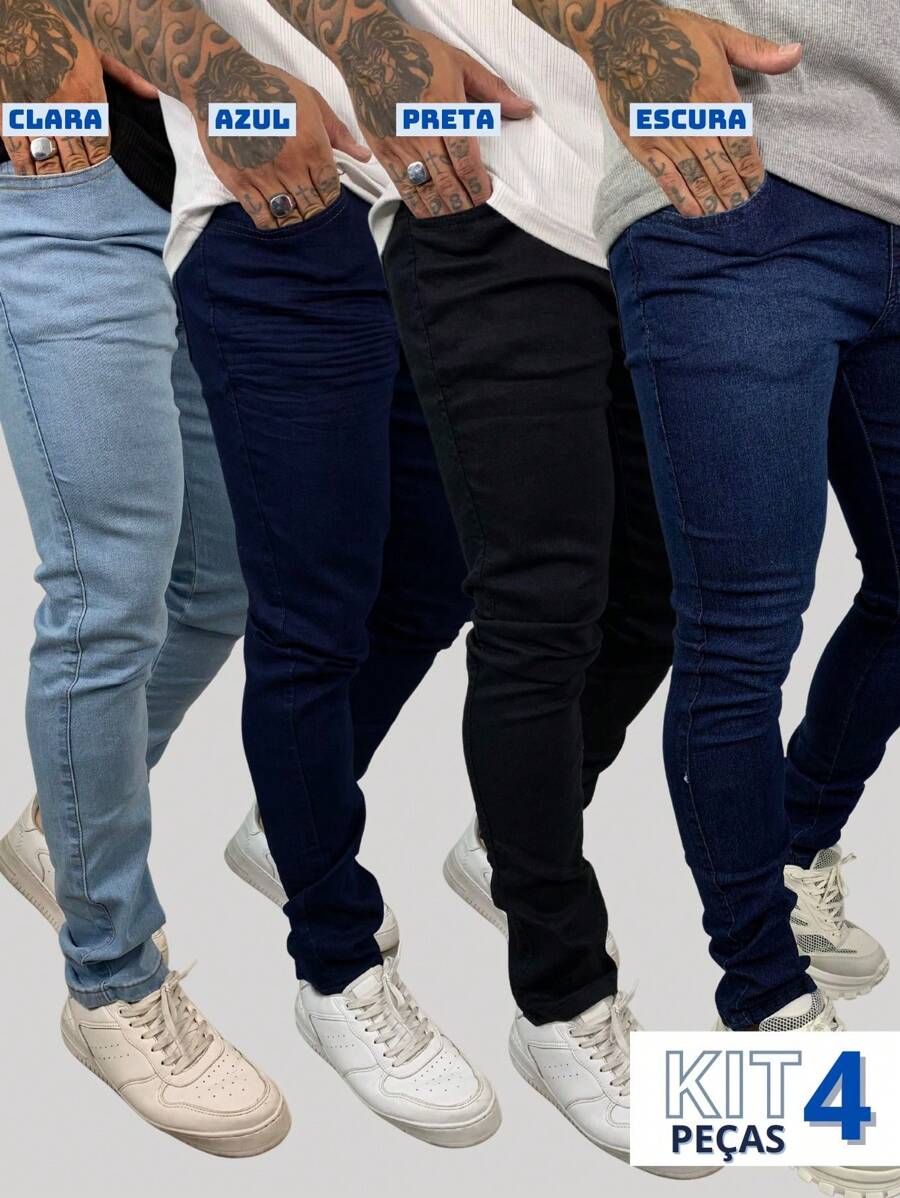 Kit 4 Skinny Men's Jeans With Elastane Reinforced Stitching Immediate Shipping - 彩色 - 查看 1