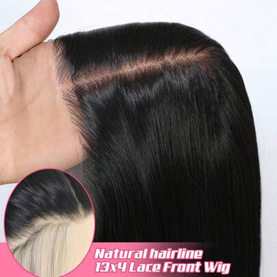 Peluca sintética de encaje frontal de 26 pulgadas con densidad del 180% y cabello bebé, color negro, sin necesidad de pegamento, resistente al calor y transpirable, material de fibra sintética, línea del cabello natural, raya libre, adecuada para fiestas y uso diario