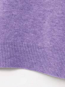 New Spring/Summer Women Knit Short Sleeve Top, Casual Minimalist Style Solid Purple Crew Neck Pullover, Suitable For Daily Wear And Commuting - Evening Mist Purple - View 8