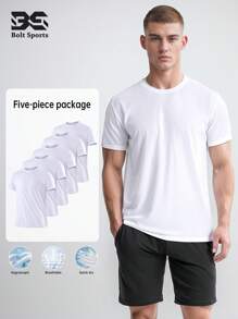 4 Stück/Set Herren ultradünne atmungsaktive Sport Kurzarm T-Shirts, leichte aktive Oberteile, Rundhalsausschnitt, geeignet für Laufen, Fitness, Training, Frühling/Sommer