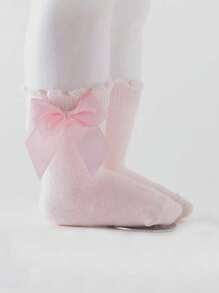 6 pares de calcetines cortos con lazo de unicolor aleatorio para bebés/niños pequeños, a la moda y lindos para uso diario, primavera/verano - Multicolor - Ver 5