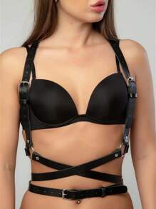 Leather Body Harness Bras For Women, Fashion Gothic Style Waist Belts, Suspender Fetish Clothing Accessories - Multicolor - View 2