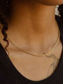 1pc 45+5cm Women Stainless Steel Elegant Gold Color Box Chain Necklace For Daily Wear Women - Necklace - View 3