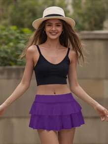 Women's Mini Skirt Low Waist Solid Color Lingerie Skirt Ruffle Hem Skirt Role Play Schoolgirl Costume