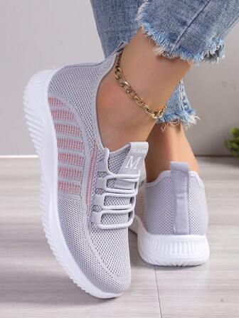 Damesschoenen, sportschoenen, nieuwe mesh lichtgewicht hardloopschoenen, ademende hardloopschoenen, zachte zool Europese en Amerikaanse ondiepe snit veterschoenen ronde neus paar schoenen