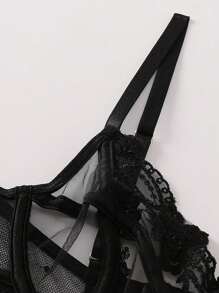 Women's Sexy Lingerie, Embroidered Bridal Lingerie, Backless Teddy Bodysuit Top - Black - View 5