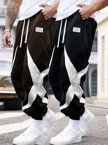 Pantaloni de jogging pentru bărbați cu litere imprimate cu șnur, pantaloni de îmbrăcăminte casual și sport - Negru - Vizualizare 2