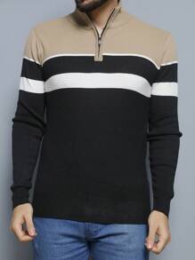 Men's Knitted Sweater Round Neck Autumn Winter Cold Weather Top - Black - View 2