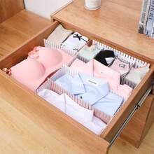 1/4pcs Plastic Adjustable Drawer Divider Organizer For Socks, Underwear, Accessories And Decorations, Suitable For Autumn Decor, Room, Home, Bedroom (Freely Combinable) - Pink - View 4