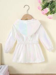 Baby Girl Hooded Cinched Waist Lightweight Windbreaker, Iridescent Blue Spring/Summer Sun Protection Jacket