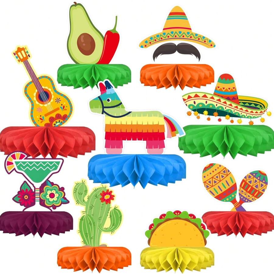Mexican Themed Honeycomb Centerpiece ForFiesta Party Decorations May 5th, Taco Parties, Birthdays Day Of The Dead Celebrations - Multicolor - View 1
