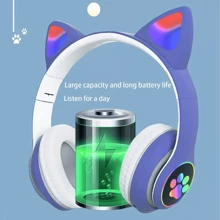 Kids Children Headphones Wireless Bluetooth Headset LED Lights Cat Ear Earphone