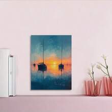 1 Pc Chic Sea Boat Canvas Art  Wooden Framed Canvas Painting -  Thickness 2.25cm/1inch,Home Gift Decoration, Room Decoration Aesthetic, Wall Decoration Art, Perfect Gift, Autumn And Winter Wall Decoration, Living Room Decoration, Bedroom Decoration, Kitchen Decoration, Entry Decoration, Bathroom Decoration, Direct Wall Painting, High Quality Wall Painting Poster