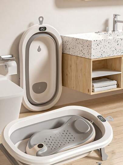 CASALIVA Baño Plegable para Bebé, Con Sensor De Temperatura Y Soporte para Baño Infantil, Segura Para Bebé Recién Nacido A 12 Meses. ¡garantiza Tranquilidad Y Practicidad