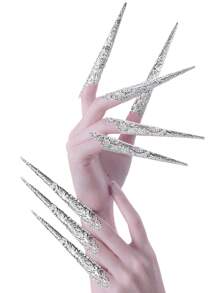 1 Bộ nhẫn móng tay kim loại sáng bóng kiểu cổ điển, bảo vệ khớp ngón tay hình móng vuốt Gothic, phụ kiện trang trí nhẫn móng tay kim loại cho trang phục Nữ hoàng cổ đại, dùng cho biểu diễn cosplay, kịch, múa - Vàng & Bạc - A - Xem 3
