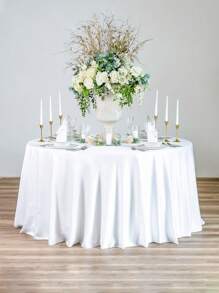 1 件白色圆形缎面桌布，婚礼优雅桌布，带褶边，直径 145/180/200/228 厘米涤纶桌布，婚礼装饰，订婚仪式用品，新娘送礼会用品，新娘派对餐桌装饰，宴会餐桌配件，1 岁生日派对装饰，迎婴派对用品，性别揭晓派对装饰，室内外活动装饰，野餐用品，节日派对用品，日常家居装饰，厨房用品，桌面装饰