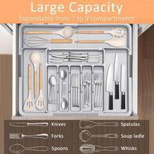 HUIXLLC Spring Glow-Up Silverware Organizer Expandable Kitchen Utensil Drawer Organizer With 9 Compartment Large Cutlery Organizer Tray For Forks Knives 13" - 22"W ,14.5" - 19"L 32489