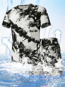 2 bucăți bărbați sport cu uscare rapidă tricou cu mânecă scurtă și set scurt, potrivit pentru fitness, alergare și antrenament - poliester respirabil, gradient, 2 bucăți cu buzunare pantaloni scurți de gimnastică
