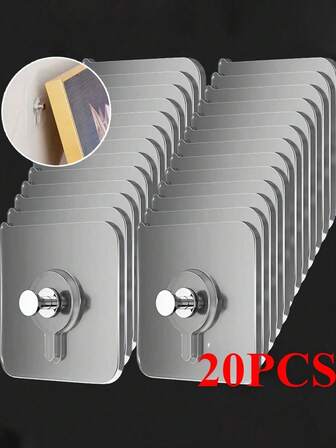 20 buc. Cârlige utilitare contemporane pentru montare pe perete - Instalare ușoară, adeziv puternic, fără găurire, umerase din plastic rezistente la apă pentru poze, rame, postere, ceasuri în bucătărie și baie