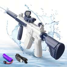M416 Electric Automatic High-Speed Water Gun - USB Rechargeable, 36V Safe Low Voltage, Pink/Blue - Outdoor Toy For Pool, Summer Fun, Team Games, Birthday & Holiday Gifts (Includes Carrying Case), Toy Gun, Best For Christmas, Perfect For Thanksgiving - Blue - View 1
