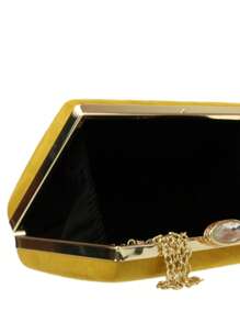 Girly Handbags Womens Faux Suede Hard Case Clutch Bag - Mustard Yellow - View 4