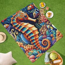 Seahorse Fish And Sea Grass Design Outdoor Digital Printing Blanket In Orange Tones For Coastal Escapes And Outdoor Leisure Activities - Multicolor - View 2