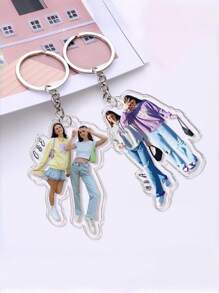 1pc Custom Couple Portrait Keychains, Personalized Photos And Name Keychain For Couples, Custom Acrylic Portrait Keychains For Lovers, Personalized Photos Keychains For Men Women, Minimal Couple Art Keychain
