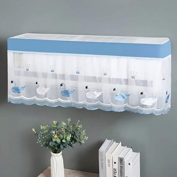 Funda protectora de aire acondicionado de tela de encaje para colgar en la máquina de dormitorio, pantalla contra el viento de soplado directo, funda universal para aire acondicionado