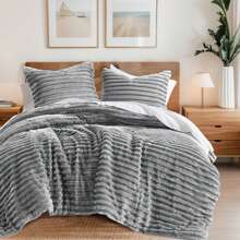 Fluffy Ribbed 2/3 Pieces Cord-Textured Bedding Comforter Set,Plush 300 Gsm Fabric For Weighty Durability And Softness Comforter Sets,2 Pieces Set For Twin-Twin XL Size,3 Pieces Set For Full-Queen-King-CAL King Size,Cozy All-Season Home Textile For Stylish Home Bedroom Décor,Modern Room Decor,Summer Prmo, Halloween Christmas Thanks Giving Gifts