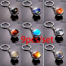 1 Peça/Conjunto de 9 Peças Chaveiro de Bola de Vidro de Dois Lados com Tema do Sistema Solar, Presentes com Tema de Planeta (Terra/Saturno/Marte/Mercúrio/Júpiter), Adequado para Pequenos Presentes Criativos de Festival, Acessórios de Carro, Encantos de Bolsa, Mochilas Escolares, Gótico Fofo Y2k
