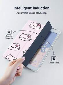 Ayotu 猫咪蝴蝶结和小猫保护套适用于三星 Galaxy Tab/IPad、IPad 第 9/8/7 代 10.2 英寸、新款 IPad 第 10 代保护套、具有自动唤醒/睡眠功能、四角防摔 - 彩色 - 查看 4