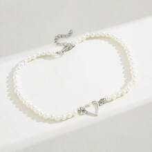1pc Summer Indie Pearl Heart Necklace, Cute & Stylish Beaded Necklace For Girls
