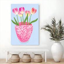 1pc Framed Canvas Poster Tulips Vase Simple Wall Art Canvas Paintings Ideal Gift For Bedroom Living Room Corridor Wall Art Wall Decor Room Decoration Ready To Hang