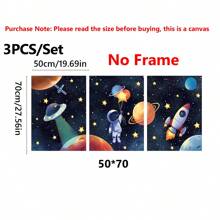 3 Canvas Poster Prints, Astronauts In Space, Rockets, Aliens, Planets, Star Art Decor, Science Fiction, Watercolors, Home Decor Wall Art - Canvas (Optional Frames) Gifts Birthday Graduation