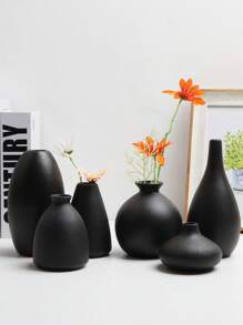 1PC Small Flower Vase Black Ceramic Vase Wedding Centerpiece Arrangement Plants Flower Pot Home Living Room Desktop Decoration Home Decor Back To School Room Decor School Supplies Glass Vase - Black - View 5