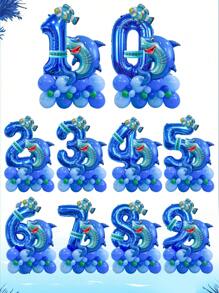43 件/套 32 英寸蓝色数字气球、数字鲨鱼气球、微笑鲨鱼和迷你小丑鱼气球、蓝色海洋主题气球适用于生日/婴儿送礼会装饰，适合 0-9 岁 - 彩色 - 查看 2
