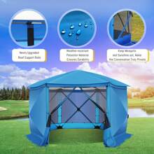 12x12ft Pop Up Gazebo Screen Tent Screen House Canopy Pavilion For Camping Outdoor Screened Gazebo With Sidewalls Portable Hub Tent With Carrying Bag And Ground Stakes,Blue - Blue - View 4