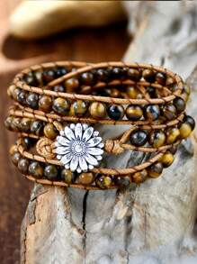 Bohemian Nature Stone Agate Beads Rope Wrap Bracelet, Healing Natural Stone Jewelry For Men - Multicolor - View 11