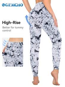 GEMCHO Quần jogger nữ cạp cao, họa tiết đá cẩm thạch, dáng rộng, nhẹ và thoáng khí, phù hợp cho tập thể dục, yoga và chạy bộ mùa xuân. - Đen và trắng - Xem 5
