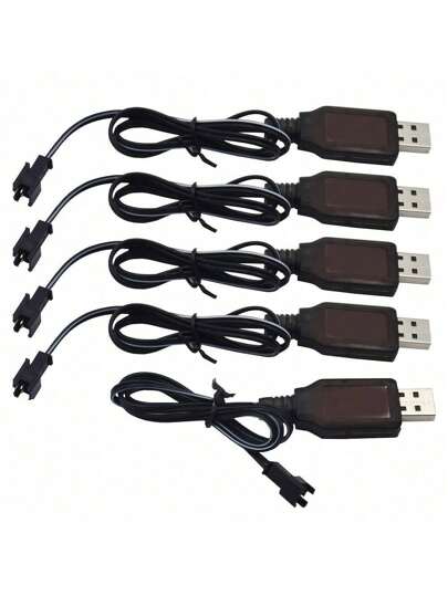 5pcs USB Power Charger Cable, 3.7V 500mA Output NiCd NiMH Battery Pack, PVC Material, Uncharged, For RC Excavator RC Cars
