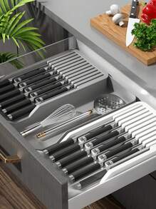 1pc Multifunctional Kitchen Knife Organizer Rack, Separating & Storage Holder With Draining Tray