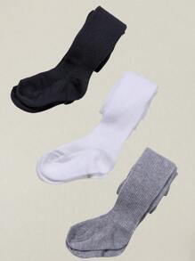 3 Pairs Girls Children Dance Tights, Solid White/Black/Gray Vertical Striped Skinny Leggings, Multi-Color Matching Daily Outfit