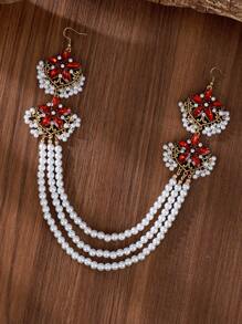 仿水晶和珍珠发饰链，适合派对和日常佩戴 - 金色 - 查看 11