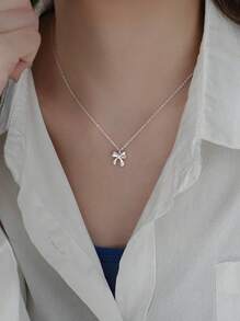 1st Elegante Dame Sieraden Strik Hanger Ketting, 925 Sterling Zilver, Veelzijdig, Sierlijk, Geschikt Voor Dagelijks Gebruik, Feesten En Verjaardagscadeaus