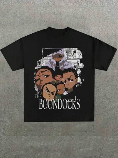 Plus Size Men's,The Boondocks Men's Classic Music Tour 2025 Adult Soft Tees,Anime Character Patterns,(1 Pcs )100% Cotton Casual Printed T-Shirt,Crew Neck Short Sleeve,220g  Cotton T-Shirt,For Going Out