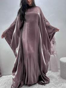 1 pieza Nuevo vestido abaya holgado de satén brillante para mujer, elegante vestido musulmán de manga larga para fiestas, cumpleaños, Kaftán modesto