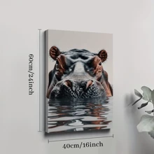 1pc Framed Canvas Poster, Hippo Animal Wildlife Wall Art Canvas Paintings, Ideal Gift For Bedroom Living Room Corridor, Wall Art, Room Decoration