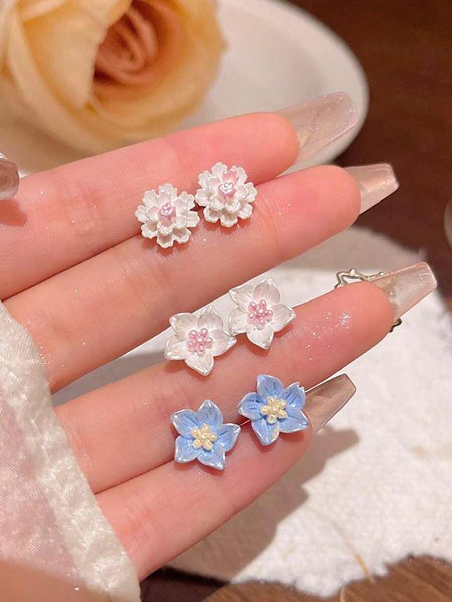 1 对可爱花卉耳钉,女孩耳环 - 花朵 - 查看 1
